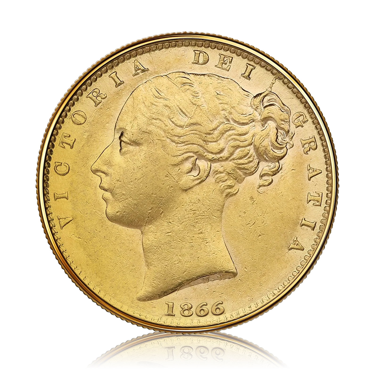 Gold Sovereign Queen Victoria Young Head Shield Back (1866)