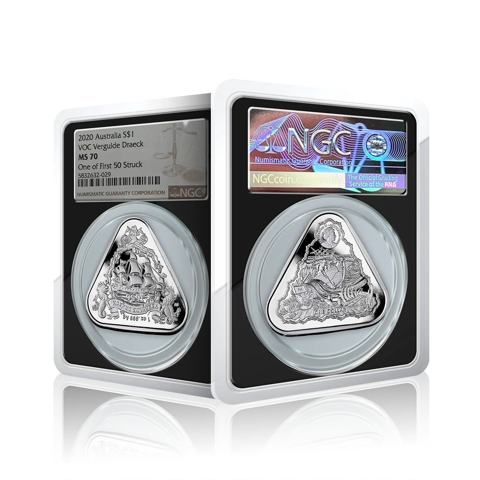 1 Oz Silver Triangle Australia VOC Vergulde Draeck (NGC Graded